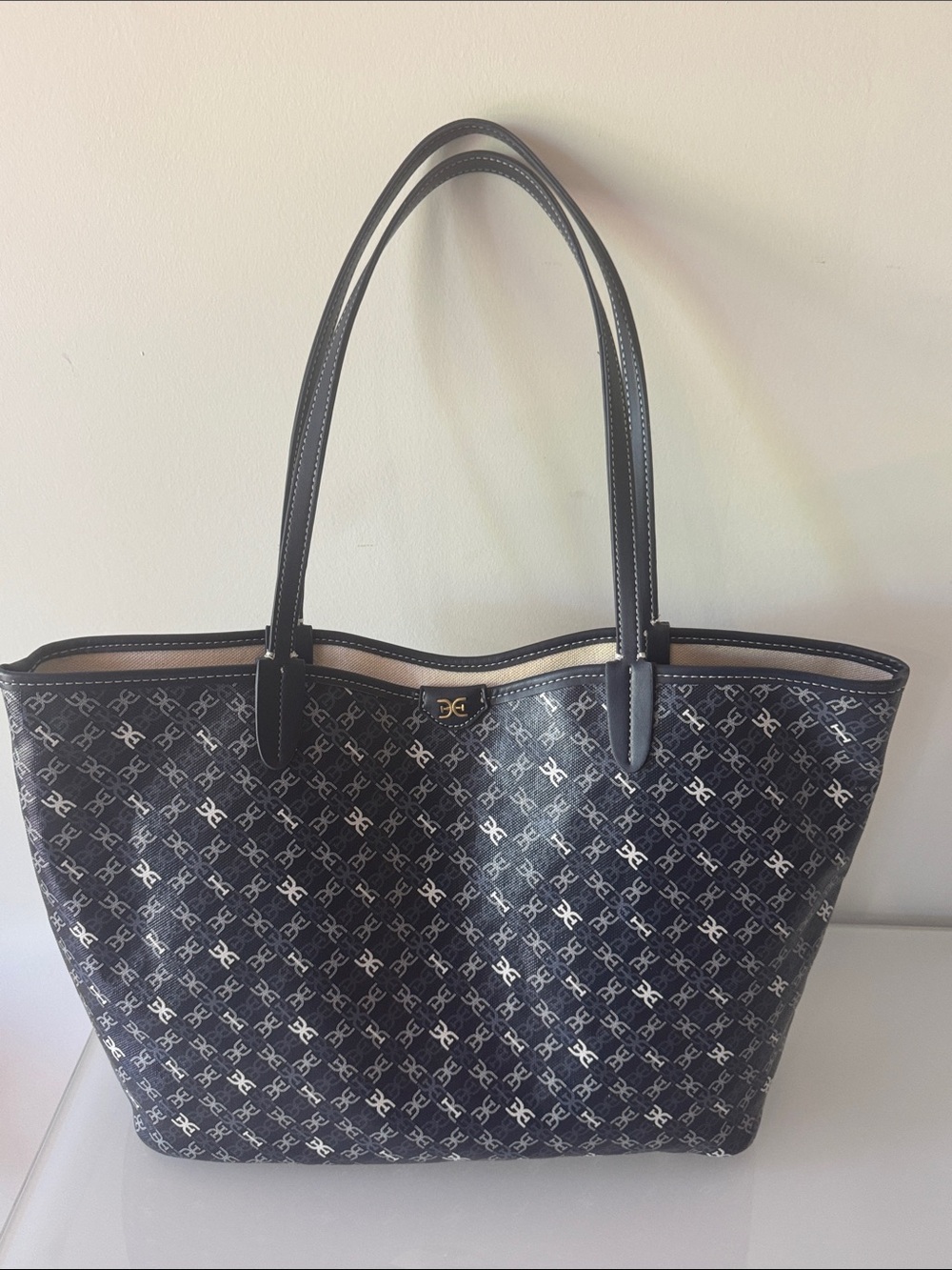 Sam Edelman Medium Harper Monogram Shopper Tote Navy - Picture 10 of 14